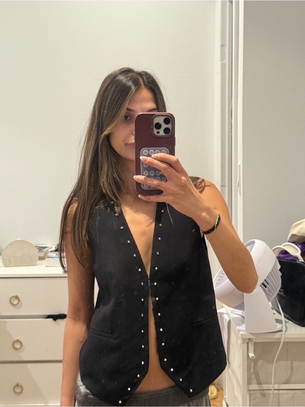 Black Studded V-Neck Vest